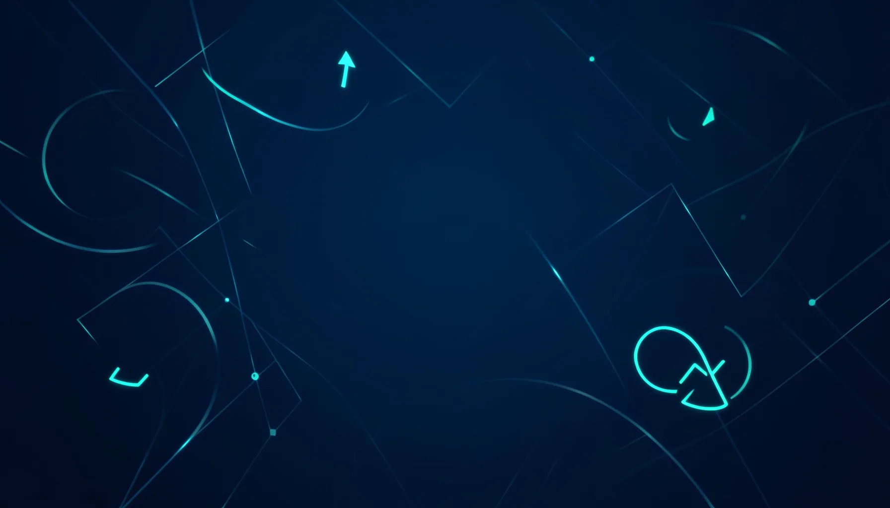 Dark blue abstract background with glowing teal communication icons and soft geometric lines, calm tech mood