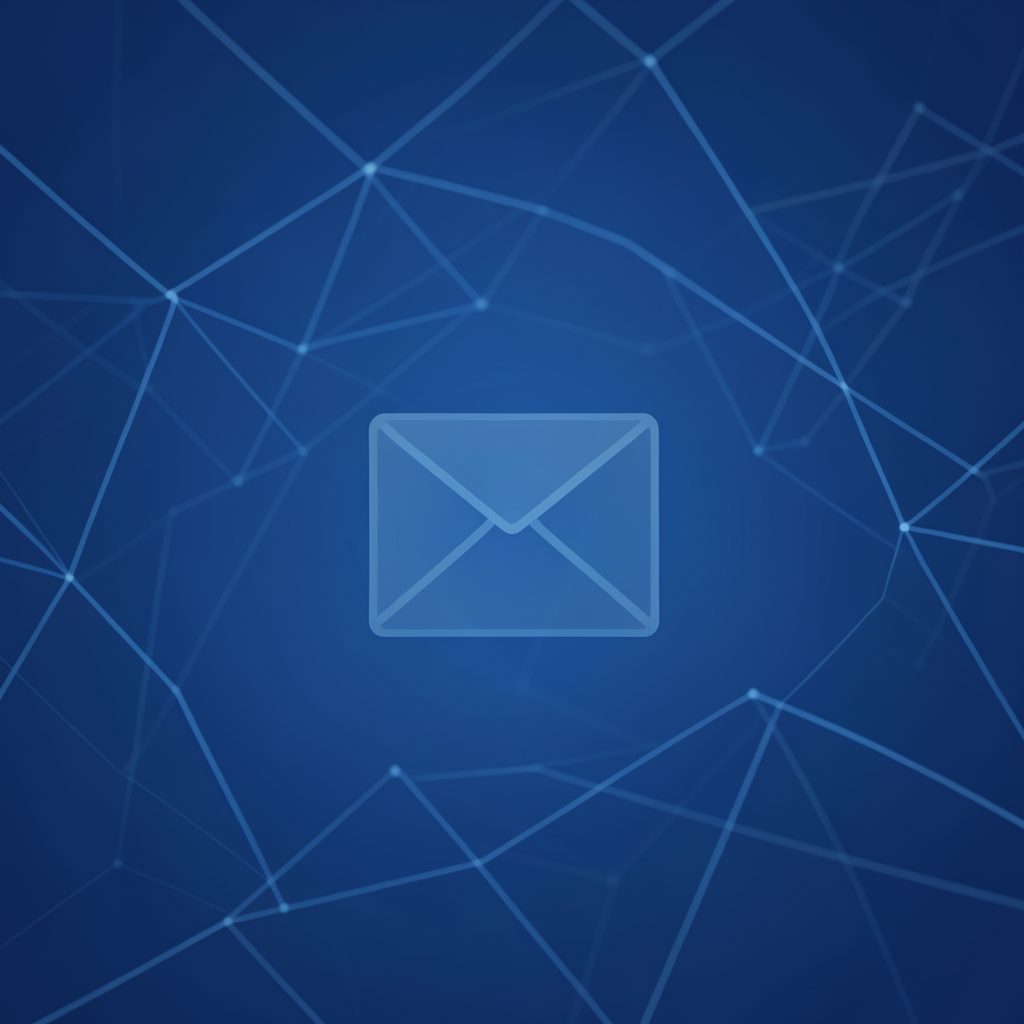 Deep blue abstract backdrop with soft geometric mesh patterns and a faint envelope icon, suggesting messaging technology