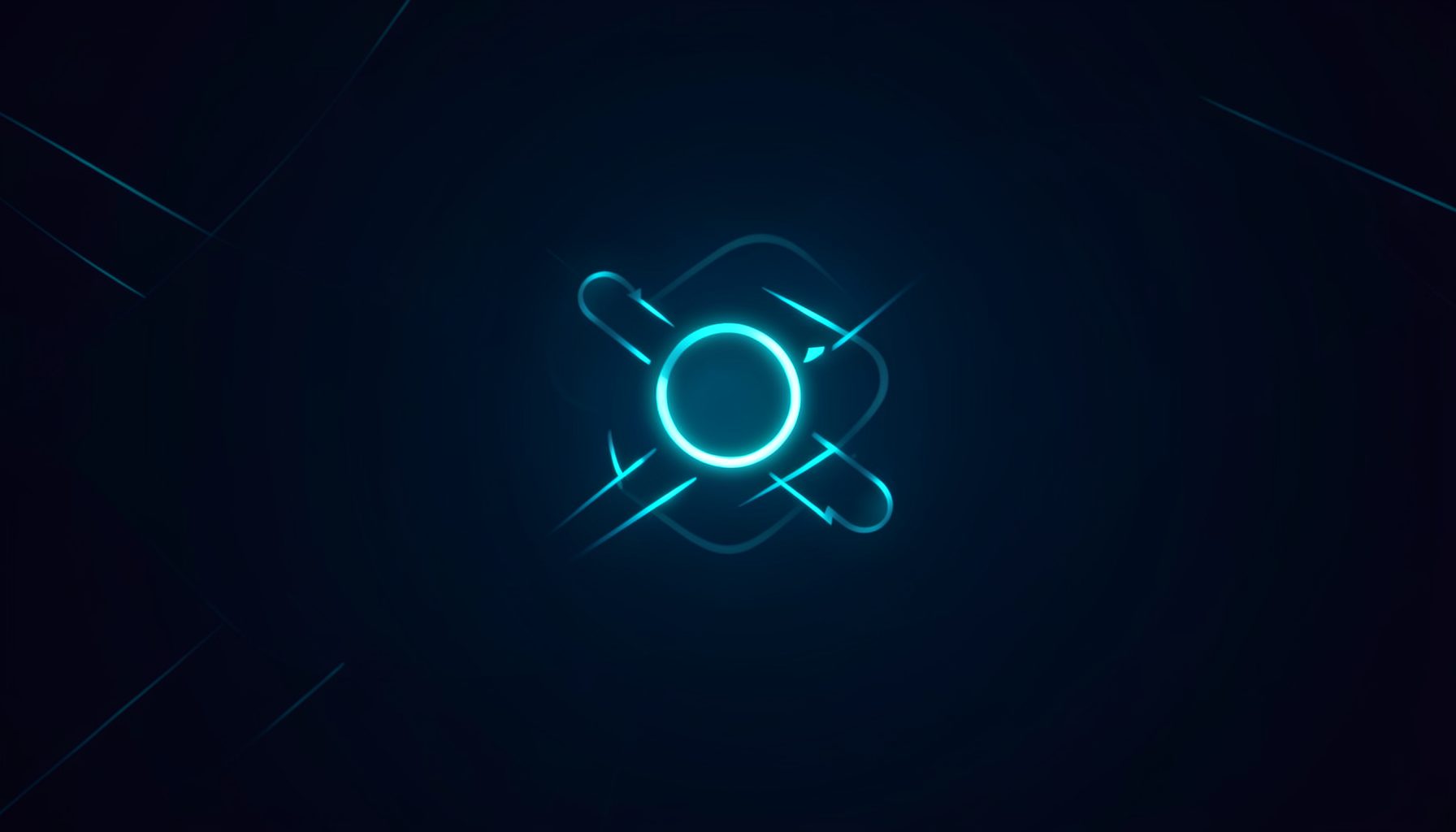 Dark navy gradient background with subtle cyan accent lines and a glowing abstract communication icon, conveying a sleek mood